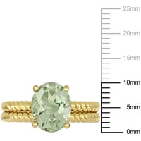 Ženski zaručnički prsten od zelenog kvarca u Ovalnom rezu od 2K 14k žutog zlata s dvostrukom trakom za glavu od 2k