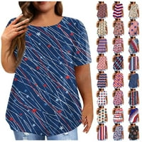 Modni ženski ljetni vrhovi s okruglim vratom i kratkim rukavima Za Dan neovisnosti veličine plus, ležerna Osnovna majica u tamnoplavoj