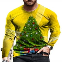 Muške majice s printom majice s okruglim vratom bluza običnog kroja božićna osnovna majica Žuta + drvo 5 inča