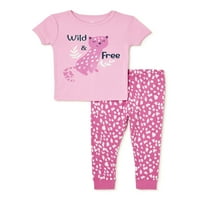 Wonder Nation Baby and Toddler Girls Cheetah Top i hlače, dvodijelni pamučni set za spavanje, veličine 12m-5t