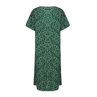 Ženske haljine s okruglim vratom s cvjetnim printom, haljina kratkih rukava, haljine A kroja srednje duljine, zelene;