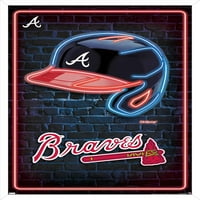 Atlanta Braves - neonski plakat na zidu s kacigom, uokviren 22.375 34