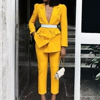 Ženska odjeća jesenski jednobojni elegantni Kompleti za poslovni trening s dugim rukavima za žene žute boje, Veličina