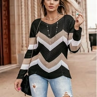 Ženski preveliki džemperi s pletenim prugastim gornjim dijelom dugih rukava elegantni džemper s okruglim vratom pulover širokog kroja