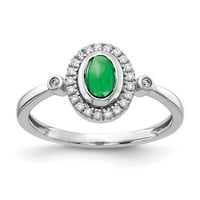 Dijamantni prsten od pravog bijelog zlata od 14 karata sa smaragdnim Halo ovalnim kabochonom Veličina: 7; za odrasle i tinejdžere;
