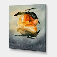 Jedinstveni 'One oguljena svježa narančasta mandarina pod tradicionalnim platnenim umjetničkim printom zelenog lišća