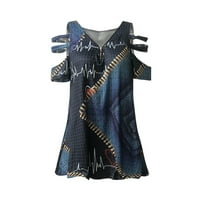 Ženski topovi ljetne ženske Ležerne majice s izrezom u obliku slova U i patentnim zatvaračem kratkih rukava široke majice u tamnoplavoj