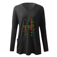 Prevelike majice za žene s božićnim printom i dekolteom u obliku slova u, ležerna jakna dugih rukava, modna bluza, majice, ležerna