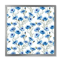 DesignArt 'plavi kukuruzni cvijeće sa zelenim lišćem na bijelom II' tradicionalni uokvireni umjetnički tisak