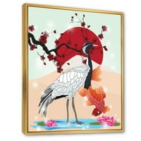 DesignArt 'koi riba s dizalicama ptice' Farmhouse uokvirena platna zidna umjetnička tiska