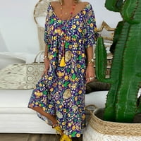 Ženska ljetna Maksi haljina s okruglim vratom kratkih rukava Plus size majica ležerna boho haljina s cvjetnim printom proljetno-ljetne
