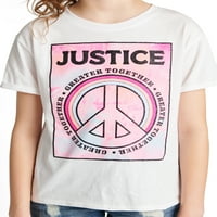 Justice Girls Cratki rukavi grafički rolni manžetni bočni kravate majice, 2-pak, veličine xs -xxl