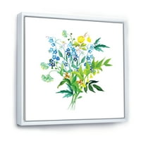 Dizajnerski crtež vijenac od livadskog cvijeća na bijeloj pozadini Seoska kuća uokvirena na platnu zidni umjetnički tisak