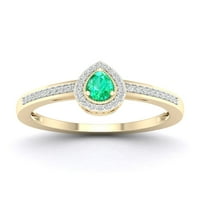 Carski dragulj 10k žuto zlato, smaragd u obliku kruške, 1 10K dijamant s dvostrukom aureolom, ženski prsten