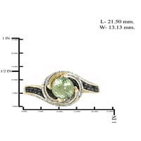 Jewelersclub zeleni ametist nakit za rođenje - 1. karata zelena ametist 14K zlatni nakit od srebrnog prstena s crno -bijelim dijamantnim