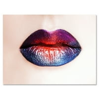 DesignArt 'ženske usne s svijetlim višebojnim ružnim ružem' Moderni platno zidne umjetničke print
