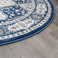 Tradicionalni tepih u tamnoplavoj, krem okrugloj boji za unutarnje prostore, lako se čisti