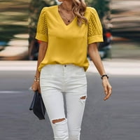 Bluza za žene, ženski modni Jednobojni mrežasti gornji dio s izrezom u obliku slova H i kratkim rukavima, žuti