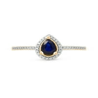 Imperijalni dragulj 10k žuto zlato Kruška izrezano plavi safir 1 10CT TW DIAMAND HALO Ženski prsten