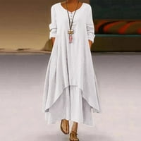 Haljine za žene ležerna jednobojna haljina s okruglim vratom i dugim rukavima nepravilnog oblika, široka duga haljina