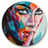 Designart 'apstraktni portret mlade žene s plavim očima II' Modern Circle Metal Art - Disk od 36