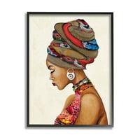 Stupell Industries Woman koja nosi tradicionalnu afričku modnu grafičku umjetnost glava crna uokvirena umjetnička print zidna umjetnost,