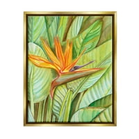 _ Rajska ptica cvijet latice lišća Cvjetna slika metalno zlato plutajuće platno uokvireno tiskana zidna umjetnost, dizajn Elvire