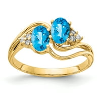 Žuto zlato u karatu, 6 puta ovalna šahovska ploča s plavim topazom i dijamantni prsten u obliku dijamanta