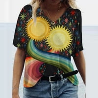 Topovi Plus veličine Za Žene, Ležerne ljetne majice s izrezom i kratkim rukavima u obliku slova u, tunike s cvjetnim printom, široki