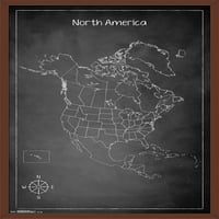 Zidni plakat s mapom Sjeverne Amerike kredom, 22.375 34