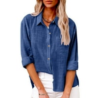 Ženske majice s dugim rukavima najprodavanija ženska jednobojna široka bluza s izrezom u obliku slova u, ležerna radna tunika s dugim