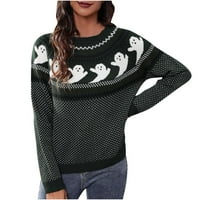 Ženski džemper za Noć vještica pleteni pulover s dugim rukavima s okruglim vratom džemper s printom jesenska ženska široka dukserica