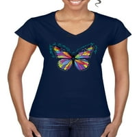 Šareni leptir u obliku leptira, Ženska standardna Majica u obliku slova M. A., Mornarsko plava, velika veličina