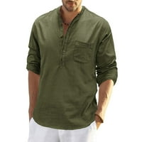 Muška ljetna košulja sa stojećim ovratnikom, Jednobojni pulover dugih rukava srednje duljine, ležerna odjeća, ležerni gumbi, Muška