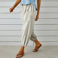 Ženske hlače u paketima Plus size rasprodaja ženske ljetne Ležerne široke pamučne lanene hlače s džepovima u bež boji