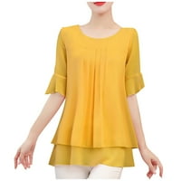 Ženske bluze s manšetama Plus Size Ženska modna šifonska obična ležerna košulja kratkih rukava Ženski topovi žuti