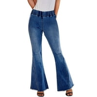 Modne ženske hlače s visokim rastezanjem od trapera U Stilu Rokeri, lepršave hlače na hlačama, ženske traper hlače, plave boje