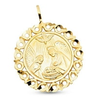 Medaljon za sveto krštenje od 14k žutog zlata, autentični kršćanski Okrugli polirani vjerski privjesak, klasični novi