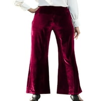 Ženske Palazzo hlače, baršunaste lepršave hlače visokog struka, ženske dnevne hlače, ležerna odjeća, crvena boja vina, eo