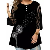 + Ženska košulja od tunike s cvjetnim printom Plus size bluza s prozirnim mrežastim rukavima