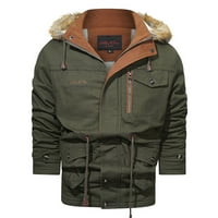 Zimski kaput Muška jesenska zimska modna jakna s toplim runom s dugim rukavima, rastezljiva vojna zelena 5-inčna zelena