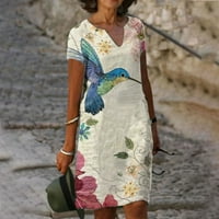Rasprodaja ljetna Ženska haljina s kratkim rukavima s cvjetnim uzorkom Midi haljina s izrezom u obliku slova U i raširenim rukavima