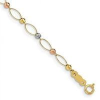 Trobojne zrcalne perle izrađene od ovalne karike najfinijeg zlata od 14 karata 7 inča. Narukvica