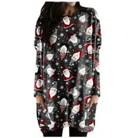 Ženske božićne haljine Plus size rasprodaja ženska ležerna haljina dugih rukava s okruglim vratom s džepom Božićna haljina s printom