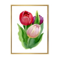 DesignArt 'Prekrasni tulipanski cvjetovi crveni i ružičasti' tradicionalno uokvireno platno zidni umjetnički tisak