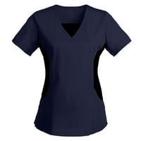 Ženske majice kratkih rukava s izrezom u obliku slova U radna uniforma jednobojna bluza s džepovima u obliku krpice u boji u boji