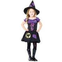 Dječja maštovita haljina za Noć vještica za djevojčicu vještica s crnom mačkom, s haljinom i šeširom za Noć vještica