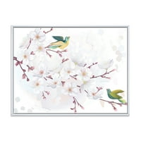 DesignArt 'cvjetanje trešnje i ptice tradicionalno uokvireno platno zidne umjetničke tiska