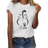 Ženski modni labavi osnovni vrhovi, vrhovi životinjskog printa, majice kratkih rukava, košulje s okruglim vratom, ležerna udobna