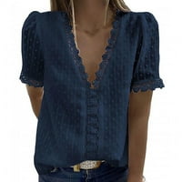 Majice za žene, modna čipkasta ležerna Majica kratkih rukava s izrezom u obliku slova A, jednobojni gornji dio